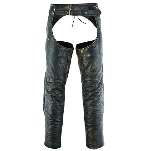 Dream Apparel Herren Motorradhose aus braunem Leder, mit Reißverschluss, Cowboy-Biker-Chaps mit 4 Taschen, Braun, X-Groß von Dream Apparel