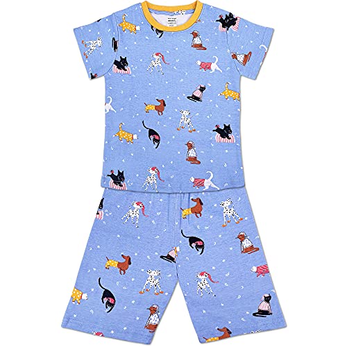 Dream Bridge Jungen Schlafanzug Mädchen Kurz Pyjamaset Kinder Kurze Nachtwäsche Shorty Bekleidung Dinosaurier Einhorn 100% Baumwolle, Hunde & Katzen, 3-4 Jahre(1er Pack) von Dream Bridge