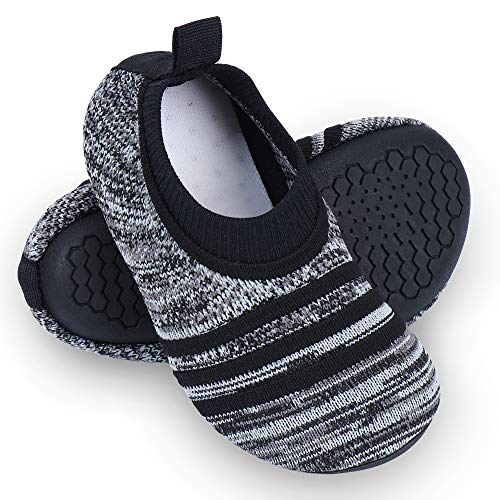 Dream Bridge Kinder Kleinkind Hausschuhe Socken mit Gummisohle rutschfeste Strick leichte Hausschuhe für Jungen Mädchen,Grau gestreift,28.5/29.5 EU von Dream Bridge