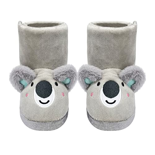 Kinder Plüsch Hausschuhe Mädchen Koala Klettverschlüsse Hausschuhe Plüsch Stiefel Flauschig Tiere Paillette Pantoffeln rutschfeste Gummi Sohle Kindergarten Zuhause Schuhe Synthetik Grau 26.5 EU(8/9) von Dream Bridge