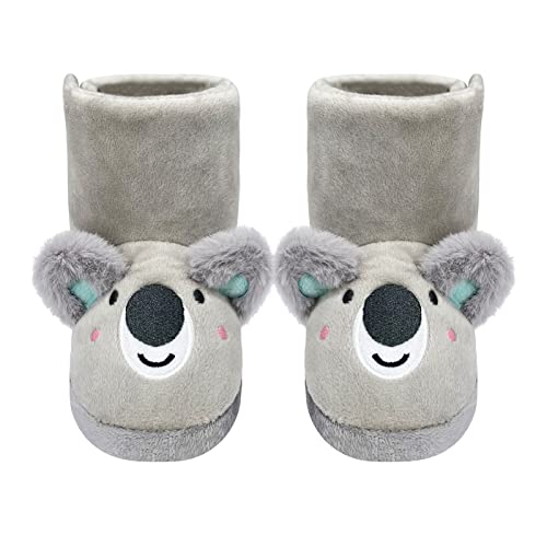 Kinder Plüsch Hausschuhe Mädchen Koala Klettverschlüsse Hausschuhe Plüsch Stiefel Flauschig Tiere Paillette Pantoffeln rutschfeste Gummi Sohle Kindergarten Zuhause Schuhe Synthetik Grau 31.5 EU(12/13) von Dream Bridge