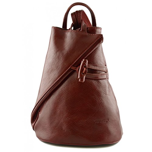 Damen Echtes Leder Rucksack Mit Träger Und Reißverschluss- Aniuk Farbe Rot - Italienische Lederwaren - Rucksack von LEATHER Bags