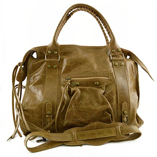 Dream Leather Bags Made in Italy toskanische echte Ledertaschen Damen Handtasche Aus Echtem Leder Mit Nieten Und Dekorativen Schnürsenkeln Farbe Cognac - Italienische Lederwaren - Damentasche von LEATHER Bags