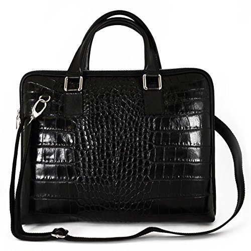 Dream Leather Bags Made in Italy toskanische echte Ledertaschen Echtes Leder Damen Aktentasche Krokodillederdrucken Leder Farbe Schwarz - Italienische Lederwaren - Aktentasche von LEATHER Bags