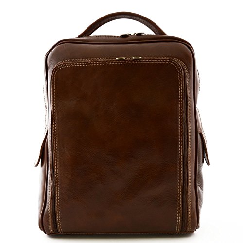 Dream Leather Bags Made in Italy toskanische echte Ledertaschen Echtes Leder Rucksack Für Mann Mit Fronttasche Farbe Braun - Italienische Lederwaren - Rucksack von LEATHER Bags