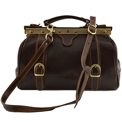 Echtes Leder Doktortasche, 2 Schnallen Farbe Dunkelbraun - Italienische Lederwaren - Aktentasche von LEATHER Bags
