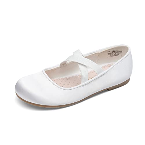 DREAM PAIRS Mädchen Flats Mary Jane Schnürschuhe Ballettschuhe Prinzessinnenschuhe Bequeme Flats Alltag Party Hochzeit,Size 28,Weiss,Angie-2 von DREAM PAIRS