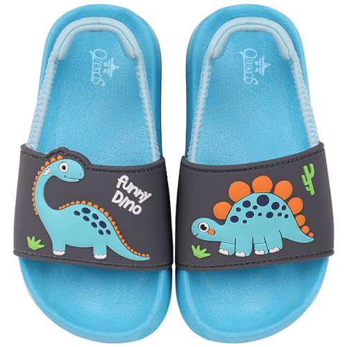 Badelatschen Kinder Jungen Badeschlappen Sommer Hausschuh rutschfest und Leicht Strand Slippers Karikatur Dusch Badeschuhe Weiche Flache Strand Sandalen 23 Grau Blau von Dream QuanZhou