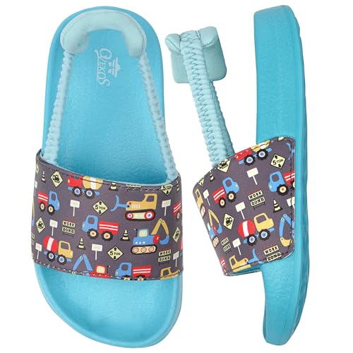 Badelatschen Kinder Jungen Badeschlappen Sommer Hausschuh rutschfest und Leicht Strand Slippers Karikatur Dusch Badeschuhe Weiche Flache Strand Sandalen 25 Grau Blau von Dream QuanZhou