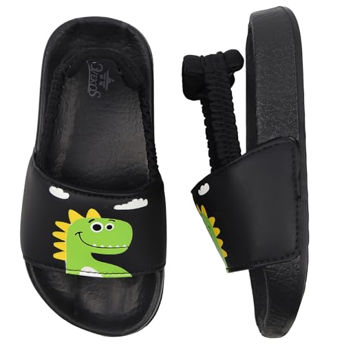 Badelatschen Kinder Jungen Badeschlappen Sommer Hausschuh rutschfest und Leicht Strand Slippers Karikatur Dusch Badeschuhe Weiche Flache Strand Sandalen 28 Schwarz Grün von Dream QuanZhou