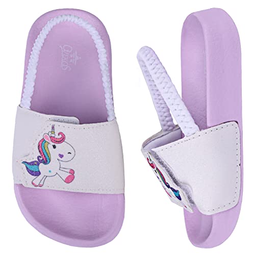 Badelatschen Kinder Mädchen Badeschlappen Sommer Hausschuh rutschfest und Leicht Strand Slippers Karikatur Dusch Badeschuhe Weiche Flache Strand Sandalen 23 Violett Weiß von Dream QuanZhou