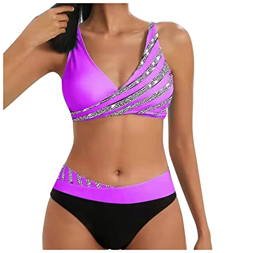 Badeanzug Damen 2023 Damen Bikini Set Push Up Neckholder Bikini Oberteil Bustier GroßE GrößEn Neon Zweiteiliger Bademode Blumen Bikini Shorts Sommer Pink Bikinioberteil Frauen Tankini Zweiteiliger von Dream Room