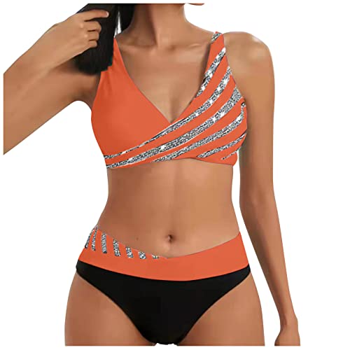 Bikini Damen Bauchweg, Damen Bikini Set Push Up Neckholder Tankini Top Oberteil Bandeau Bustier GroßE GrößEn Neon Bademode Bikini-Sets Blumen-Shorts Frauen Bauchweg Bikini Damen von Dream Room