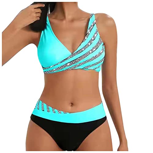 Bikini Damen Bauchweg 2023 Damen Bikini Set Push Up Neckholder Tankini Top Oberteil Bandeau Bustier GroßE GrößEn Neon Bademode Bikini-Sets Blumen-Shorts Frauen Bauchweg Bikini Damen von Dream Room