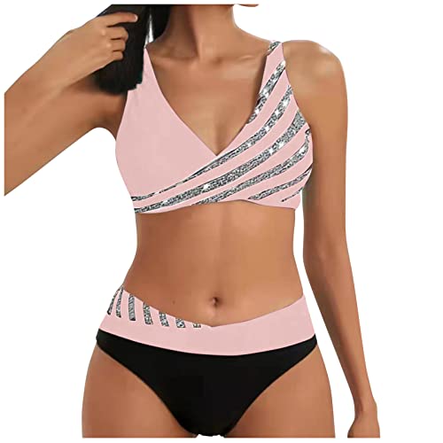 Bikini Damen Set, Damen Bikini Set Push Up Neckholder Bikini Oberteil Bustier GroßE GrößEn Neon Zweiteiliger Bademode Blumen Bikini Shorts Sommer Pink Bikinioberteil Frauen Tankini Zweiteiliger von Dream Room