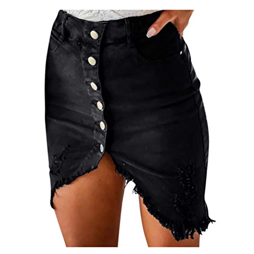 Damen Jeansrock Sommer Button Design Split Front Open Röcke Mini-Rock Wetlook Bodycon Mini Rock Freizeit Figurbetont Stretch Bleistiftrock Kurz Rock mit Knöpfen von Dream Room