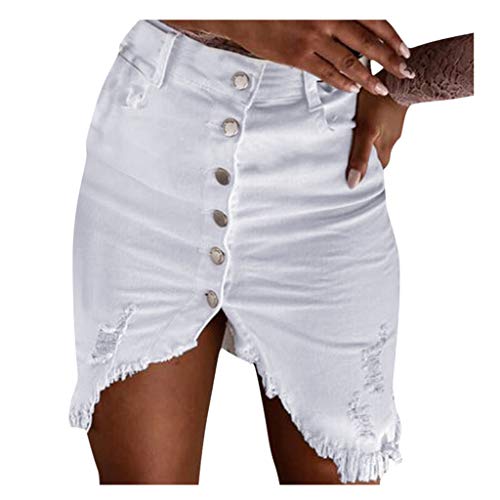 Damen Jeansrock Sommer Button Design Split Front Open Röcke Mini-Rock Wetlook Bodycon Mini Rock Freizeit Figurbetont Stretch Bleistiftrock Kurz Rock mit Knöpfen von Dream Room