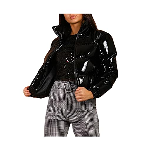 Dream Room Damen Puffer Jacke Einfarbige Winterjacke Warm Stehkragen Übergangsjacke Frauen Glänzend Daunenjacke Kurz Geschnitten Wattierte Steppjacke Female Baumwolljacke Mantel Outdoorjacke, XXL von Dream Room