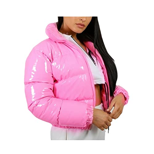 Damen Puffer Jacke Einfarbige Winterjacke Warm Stehkragen Übergangsjacke Frauen Glänzend Daunenjacke Kurz Geschnitten Wattierte Steppjacke Jacke Female Baumwolljacke Mantel Herbst Outdoorjacke von Dream Room