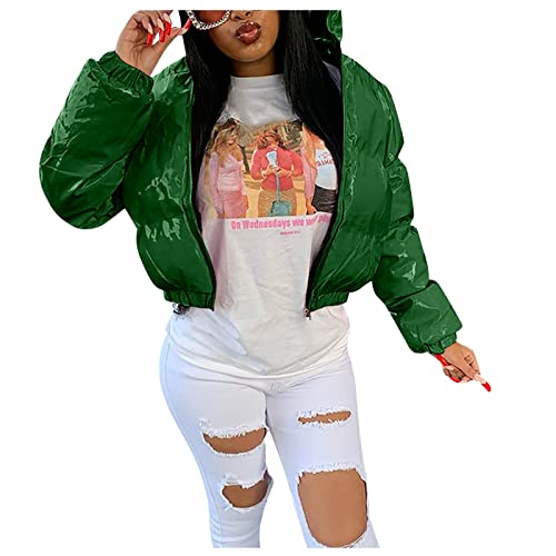 Damen Puffer Jacke Einfarbige Winterjacke Warm Stehkragen Übergangsjacke Frauen Glänzend Daunenjacke Kurz Geschnitten Wattierte Steppjacke Jacke Female Baumwolljacke Mantel Herbst Outdoorjacke von Dream Room