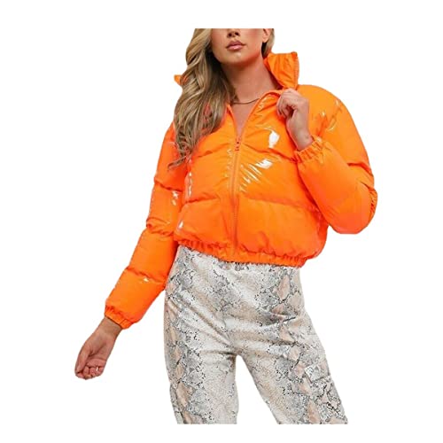 Damen Puffer Jacke Einfarbige Winterjacke Warm Stehkragen Übergangsjacke Frauen Glänzend Daunenjacke Kurz Geschnitten Wattierte Steppjacke Jacke Female Baumwolljacke Mantel Herbst Outdoorjacke von Dream Room