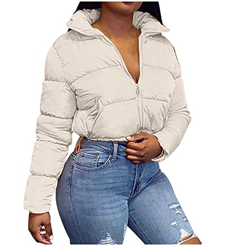 Damen Puffer Jacke Einfarbige Winterjacke Warm Stehkragen Übergangsjacke Frauen Glänzend Daunenjacke Kurz Geschnitten Wattierte Steppjacke Jacke Female Baumwolljacke Mantel Herbst Outdoorjacke von Dream Room
