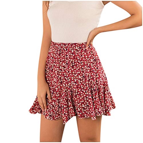 Damen Sommerrock Boho Blumen Print Rüschen Minirock Kurz Röcke Skirts im Strand Röcke Floral Taille A-Line Plissee Skater Mini Rock von Dream Room