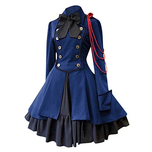 Damen Steampunk Gothic Kleid Europäische und Amerikanische Mittelalterliche Renaissance Vintage Bogen Langarm Rüschenkleid Vintage Kleid Langarm 1950er Retro Cocktailkleid Square Kragen Faltenrock von Dream Room
