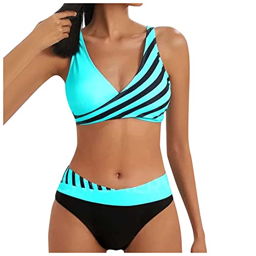 Dream Room Badeanzug Damen 2023 Bikini Damen Set Triangel Breites Unterbrustband Gerippte Bademode Zweiteiliger Badeanzug von Dream Room