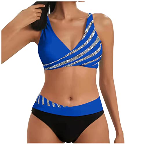 Dream Room Bikini Damen Set, Damen Bikini Set Badeanzug High Waist Bikini Hose Bademode Sport Tankini Sommer Bauchweg Oberteil Plus Size 2-Teiliges Elegante Swimsuit Teenager Women üBergrößE von Dream Room