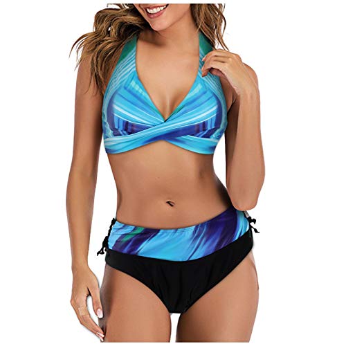 Dream Room Bikini Damen Set 2023 Damen Bikini Set GroßE GrößEn Badeanzug Oberteil Sets MäDchen Teenager Bikini-Sets Bikinioberteile High Waist Bikini Sportlich Tankini Biniki Damen-Set Schwarz Shorts von Dream Room