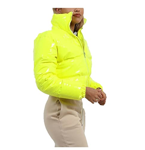 Dream Room Damen Puffer Jacke Einfarbige Winterjacke Warm Stehkragen Übergangsjacke Frauen Glänzend Daunenjacke Kurz Geschnitten Wattierte Steppjacke Female Baumwolljacke Mantel Herbst, A-yellow, S von Dream Room