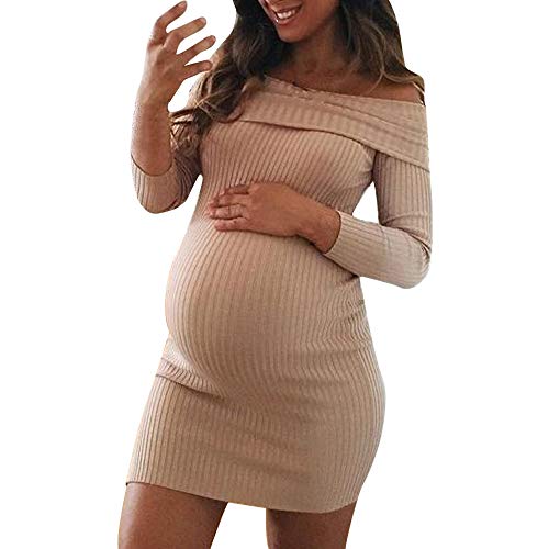 Dream Room Damen Stillkleid Umstandskleid Umstandsmoden Schwangerschaftskleider Maternity Kleid Elegantes Minikleid Schulterfrei Pulloverkleid Damen Langarm Slim Fit Strickkleid Schwanger Kleider von Dream Room