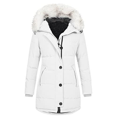 Dream Room Damen Winter Jacke Stepp Mantel Winterjacke Parka brauner pulli damen poncho für damen fellkragen,2-White,M von Dream Room