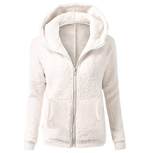 Dream Room Fleece Weste FüR Damen Dicke Warm Kapuzenpullover Langarm Winter Große Größen Sweatshirtjacke Damen Oversized Hoodie Sweatshirt,Weiß,L von Dream Room