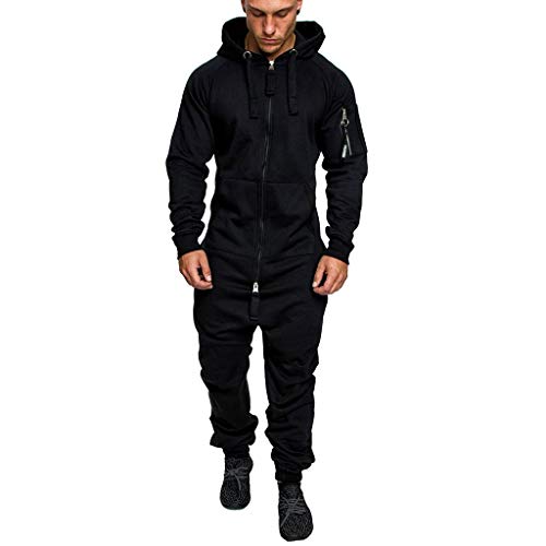 Dream Room Herren Overall Jumpsuit Onesie Jogging Sportanzug Trainingsanzug Camouflage Jogginganzug Herbst Winter Casual Hoodi Pullover Overall Pyjamas mit Reißverschluss (3XL, Schwarz) von Dream Room