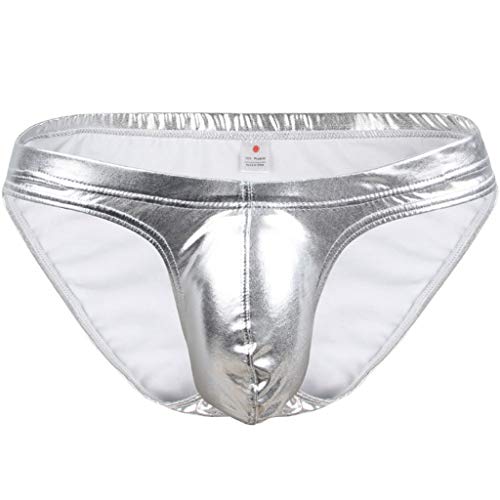 Dream Room Herren Slip Unterwäsche String Tanga Leder Reizwäsche Slip Dessous Erotisch Unterwäsche Versuchung Slips Unterwäsche Dessous Strings Kunstleder Bulge Beutel Höschen (XXL, Silber) von Dream Room