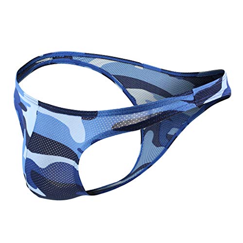 Dream Room Herren String Tanga Mesh Männer Slips Dessous Thong Schlüpfer Unterwäsche Soft String Low Rise Bikini Underpants Tanga Camouflage (S, Blau) von Dream Room