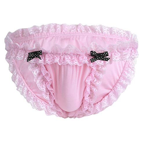 Dream Room Herren String Tanga Spitze Slips Briefs Männer Sissy Slip Tanga Thong Schlüpfer Erotik Dessous Unterwäsche Herren Bow Knot Sissy Maid Unterwäsche Gay Unterhose Tanga Lingerie (XL, Rosa) von Dream Room