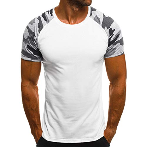 Dream Room Herren T-Shirt Kurzarm Rundhals Shirt Camouflage Oversize T Shirt Slim Fit Tops Sportweste Sommer (L, Weiß) von Dream Room