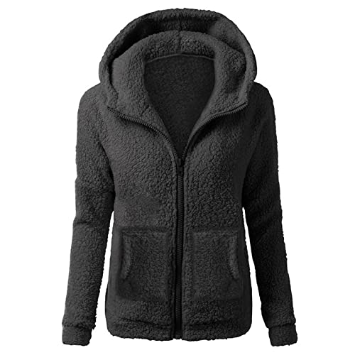 Dream Room Sweatshirtjacke Mit Kapuze Damen Warm Wintermantel Langarm Herbst Übergroße Strickjacke Damen Mit Reissverschluss Hoodie Sweatshirt,Schwarz,L von Dream Room