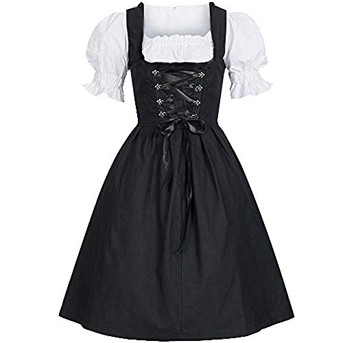 Dream Room Trachtenkleid Dirndl Kostüm Damen Vintage Cocktailkleid Oktoberfest Dienstmädchen Kostüm Kleid Biermädchen Verkleidung Karneval Oktoberfest Halloween Kleid (L, Schwarz) von Dream Room