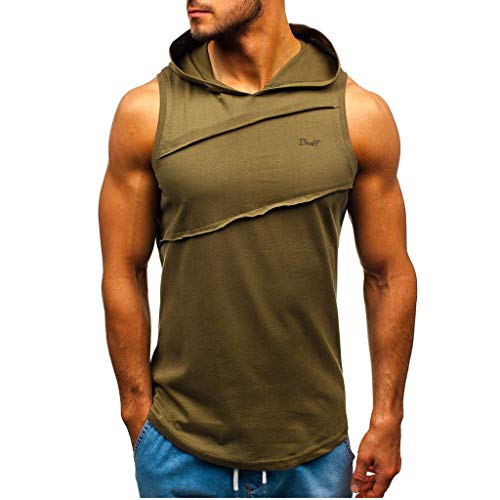 Herren Achselshirts Kapuze Männer Weste Tanktop Mit Kapuze Gestreifte Splicing Tankshirt T-Shirt Unterhemden Ärmellos Weste Muskelshirt Fitness (S, Armeegrün) von Dream Room