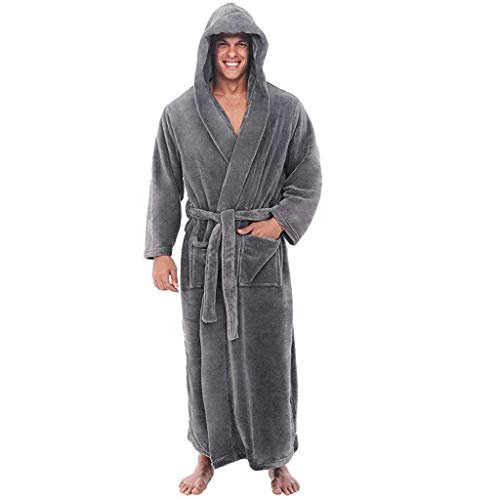 Herren Bademantel Morgenmantel mit Kapuze und Gürtel Männer Bademantel Flauschig Morgenmantel Winterplüsch Verlängert Home Kleidung Langarm Robe Herbst Und Winter Große Saunamantel Pyjama von Dream Room