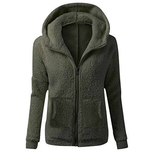 PlüSchjacke Damen Teddy Dicke Warm Winterjacke Langarm Herbst Große Größen Warme Sweatjacke Damen Hoodie Sweatshirt,Armeegrün,S von Dream Room