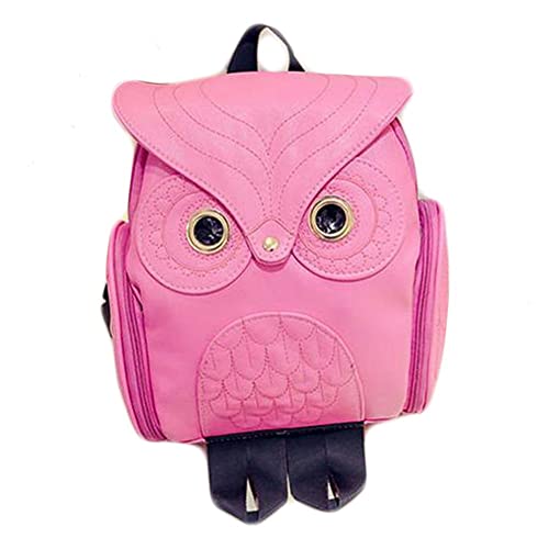 Dream Shanghai Damen PU Leder Rucksack Mädchen Eulen Daypacks Modischer Mini Cartoon Freizeit Tasche Schulrucksack Rose Rot von Dream Shanghai