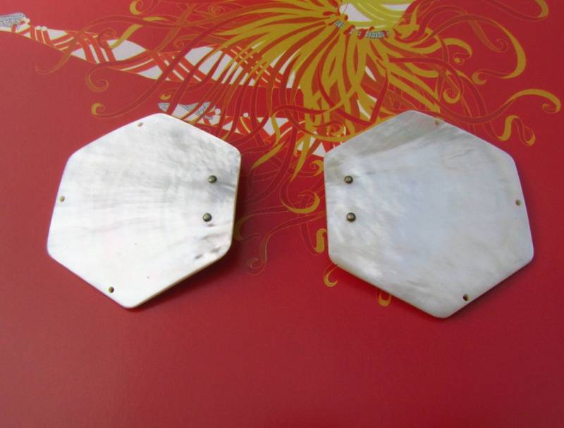 Großen Nähen Auf Belt Buckle, Art Deco, Hand-Carved Mutter Von Pearl, Ungetragen Shop, Ungebraucht von DreamAVintage