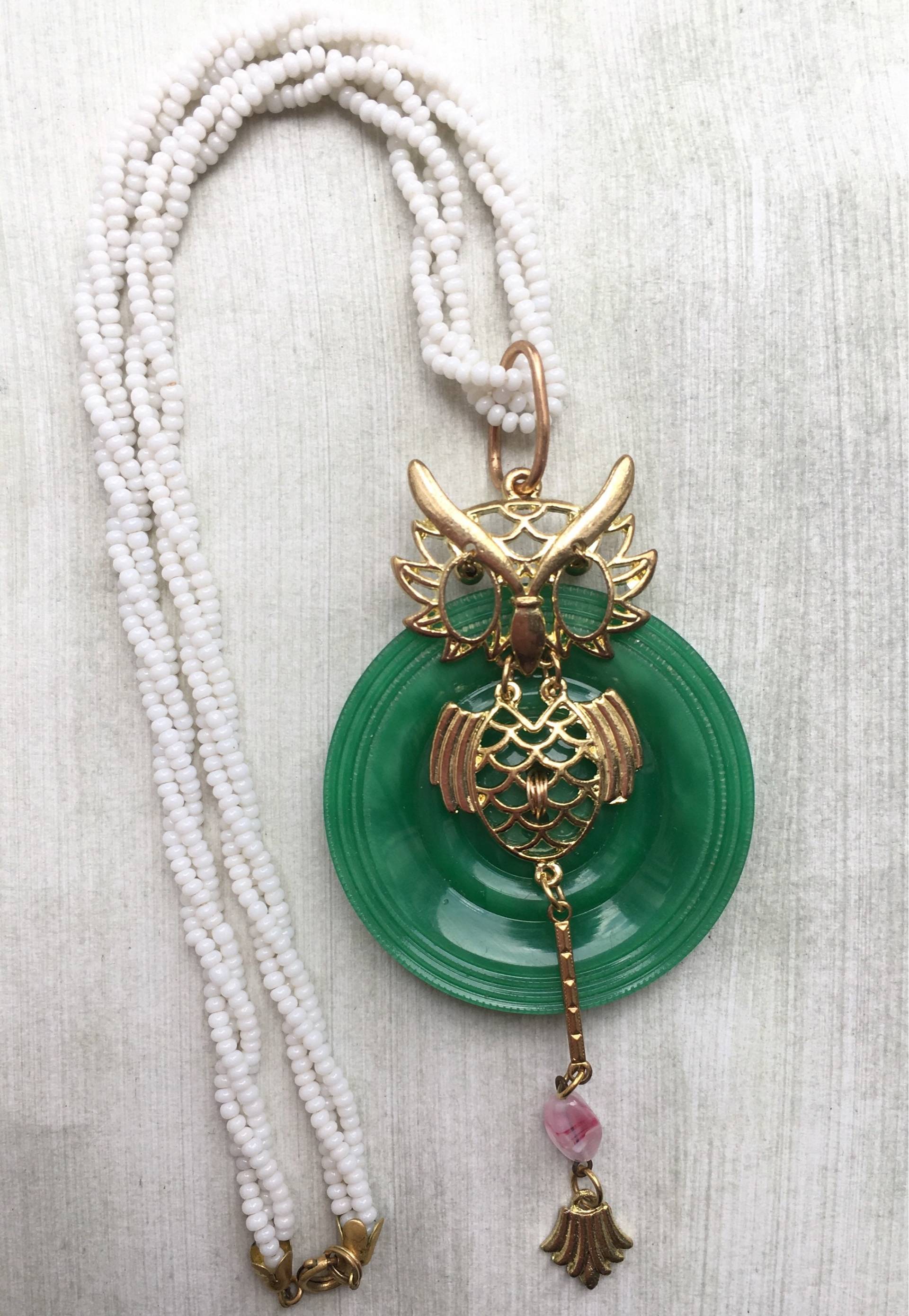 Vintage Handgemachte Halskette, Eule Kette - Um 1960Er Jahre, Knopf Art Deco, Modern + 1950Er Jahre Fundstücke von DreamAVintage