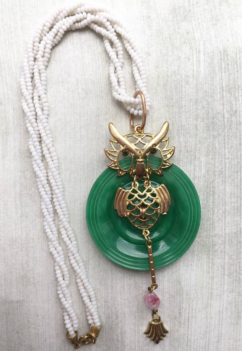 Vintage Handgemachte Halskette, Eule Kette - Um 1960Er Jahre, Knopf Art Deco, Modern + 1950Er Jahre Fundstücke von DreamAVintage