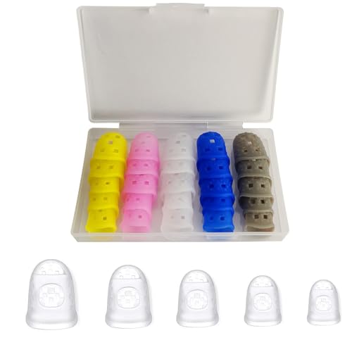 DreamAug Gitarren-Fingerschutz, 5 Größen, mit Aufbewahrungsbox, für Gitarrenspiel, atmungsaktive und bequeme Griffe, 25 Stück von DreamAug